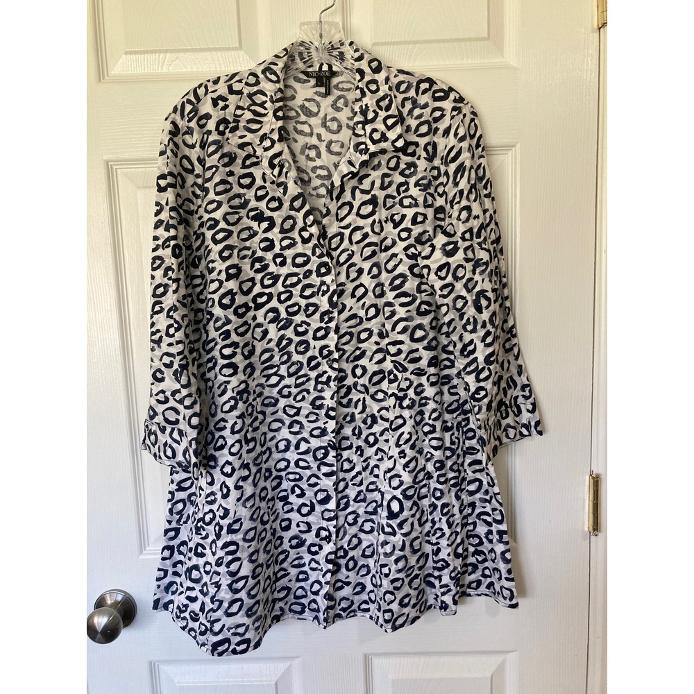 NIC+ZOE Tunic Shirt Navy Leopard Large